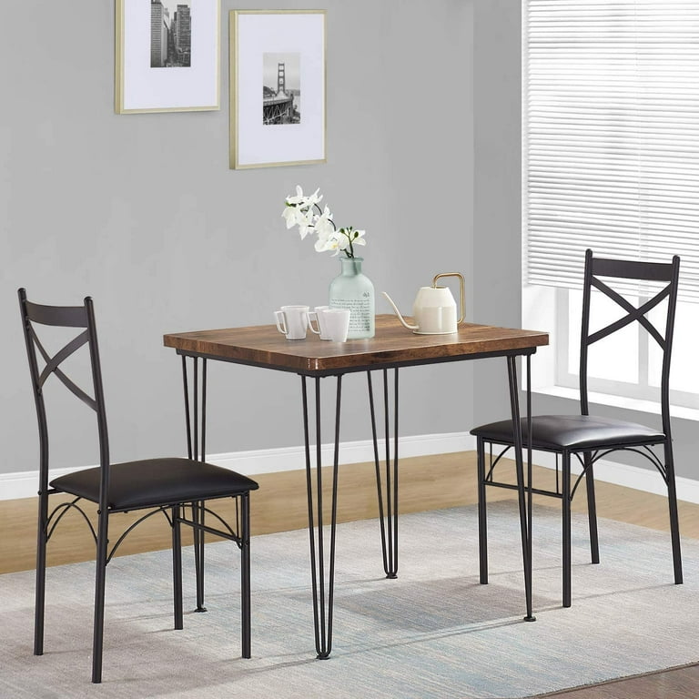 3-Piece Black Dining Table Set Cushioned Chairs Small Kitchen Table 29