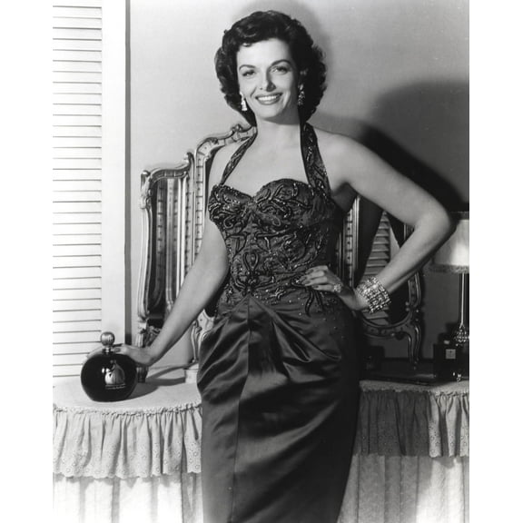 Jane Russell Posed in Black Velvet Halter Dress and Bracelet with Left Hand on the Waist Photo Print (24 x 30)