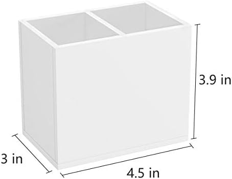 Acrylic Pen Holder 2 Compartments, White Pencil Organizer Cup for Countertop Desk Accessory Storage