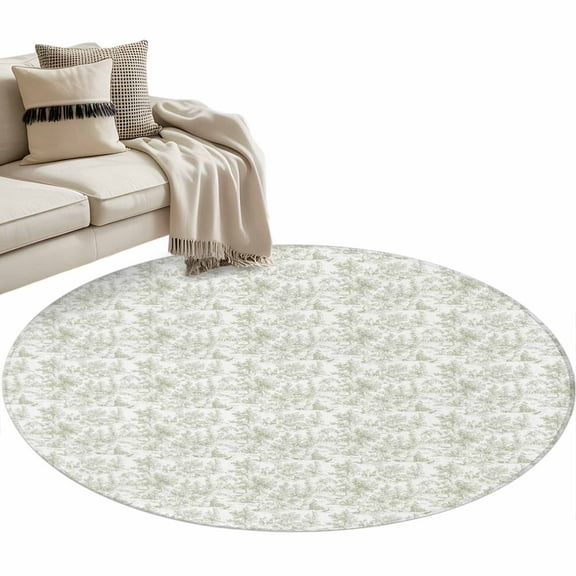 Small Round Rug 3Ft Sage Green Tree Area Rugs Washable Non Slip Indoor Floor Mats Circle Carpet for Living Room Bedroom Dining Room Home Decor