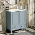 thumbnail image 2 of 30" Bathroom Vanity with Ceramic Sink, Modern Bathroom Storage Cabinet with 2 Doors and 1 Drawer, Freestanding Bathroom Vanities Solid Wood Frame, Green, 2 of 9