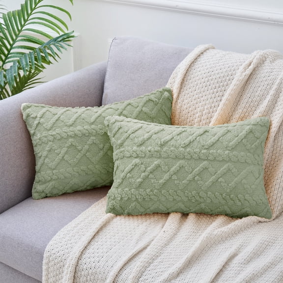 Juego de 2 fundas de cojín decorativas de tejido trenzado, fundas de cojín de piel sintética para sofá, verde claro, 20" x 20"