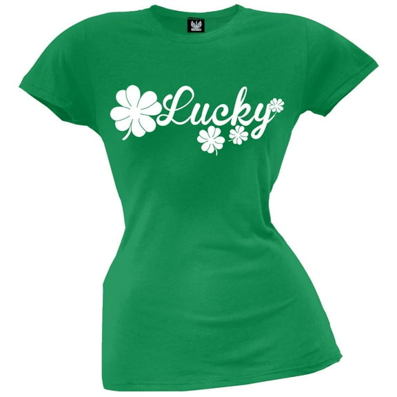 St. Patricks Day - Lucky Shamrocks Juniors Green T-Shirt - Small