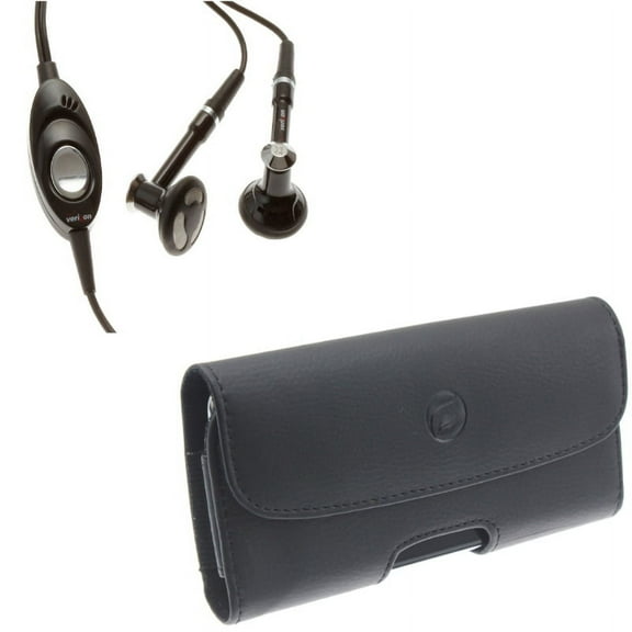 Compatible With Google Pixel 3a XL - Black Leather Carry Case w Headset Verizon Hands-free Earphones Mic