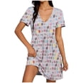 thumbnail image 2 of Dresses for Women Deep V Neck T-Shirt Mini Dresses Fashion Casual Loose Floral Printed Pleated Sundress Beach Vacation Clothes, 2 of 7