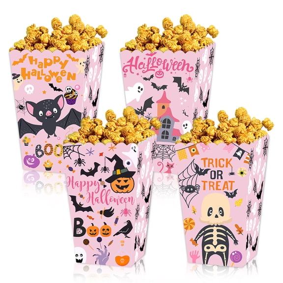 Monebena 4Pcs Halloween Supplies Theme Favor Boxes Halloween Popcorn Box Spooky Treat Boxes Scary Event Food Container Pop Corn Containers for Holloween and Events