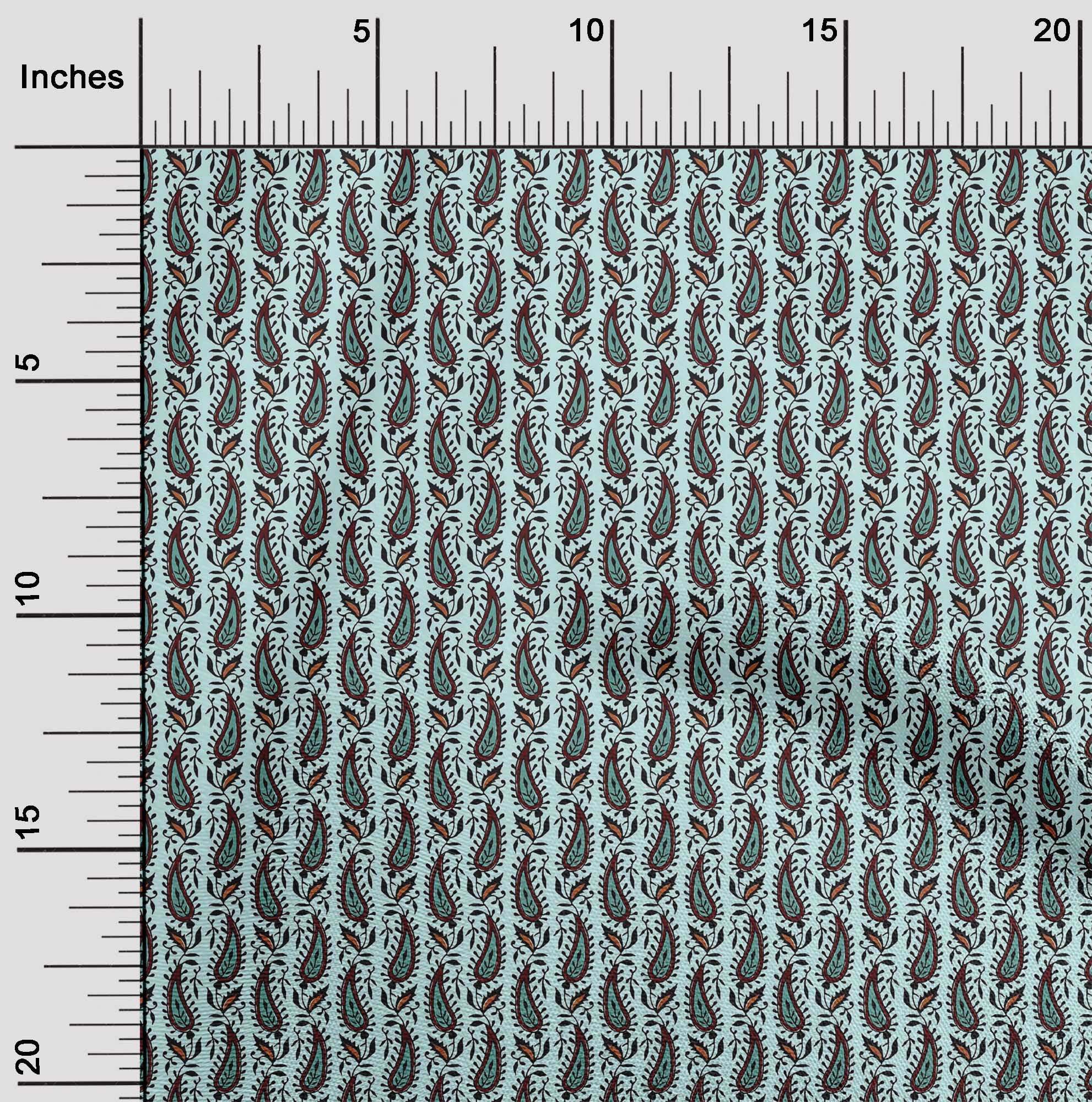oneOone Cotton Poplin Fabric Leaves & Paisley Block Decor Fabric Printed BTY 42 Inch Wide