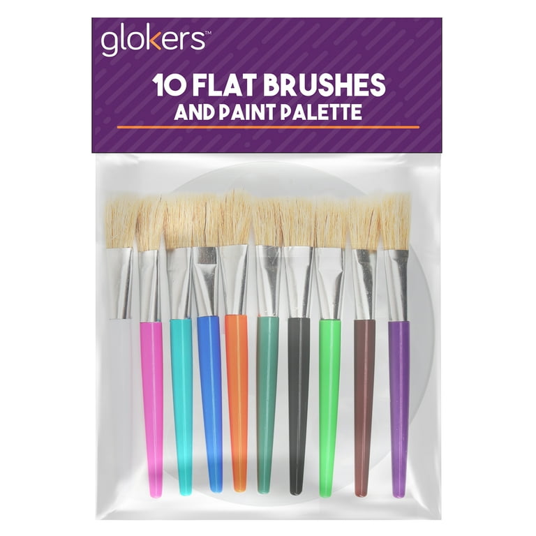 Glokers 10-Piece Kid's Paint Brushes Set with Paint Palette - Set of 10 Flat Paintbrushes, Easy to Clean - Art Supplies Perfect for Home, School