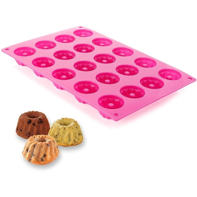 Silicone Mini Donut Pan, Heat Resistant Flexible Silicone Baking Tray for Kitchen Creations Including Muffins, Semifreddo, Pudding, Ice Cream, Wide Application Easy to Clean (30x20x2.3cm)