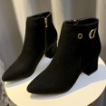 thumbnail image 6 of RoamHome Women's Suede Ankle Boots Chunky Heel Pointed Toe Side Zipper Dressy Booties with Metal Buckle for Fall Winter Casual Party Office Wear, 6 of 8