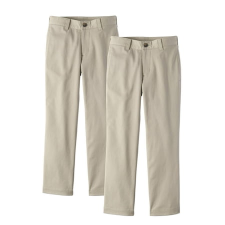 Wonder Nation Boys School Uniform Super Soft Stretch Twill Flat Front Pants, 2-Pack Value Bundle (Little Boys & Big