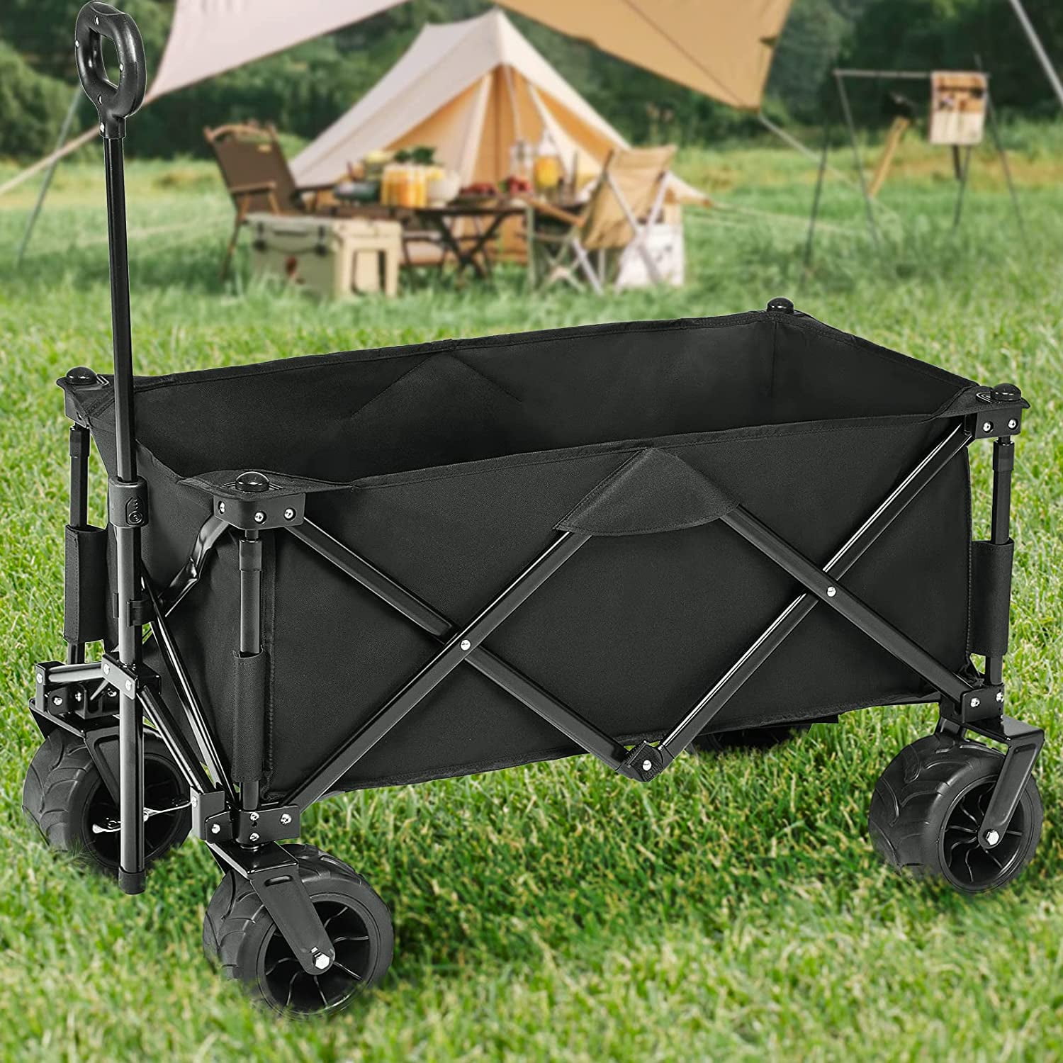 Folding Beach Wagon with Big Wheels for Sand, Wagon Carts Heavy Duty