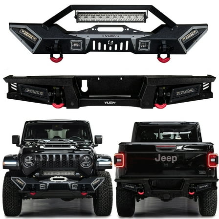 Vijay Black Front and Rear Bumper with Winch Seat fits 2020-2023 Jeep Gladiator JT
