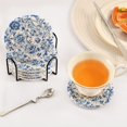 thumbnail image 5 of Haosy Set of 6 Drink Woven Coaster with Holder Heat Resistant Non-Slip Bar Coasters 4 Inches Blue and White Porcelain Floral, 5 of 7