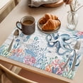 thumbnail image 3 of Coastal Octopus Placemats Set of 8 Beach Nautical Ocean Coral Seahorse Vintage Place Mats Indoor Wipeable Table Mats Washable Dining Table Placemats for Kitchen Holiday Party Home Decor 13x19 Inch, 3 of 9