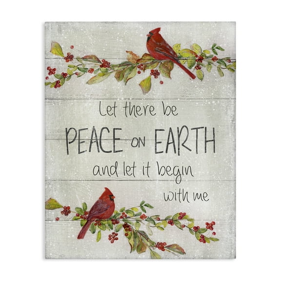 Stupell Industries Peace On Earth With Me Holiday Painting Gallery Wrapped Canvas Art Prints Wall Art, 16 x 20