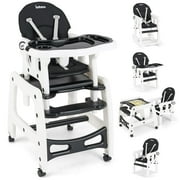 OLAKIDS 5 in 1 Baby High Chair, Convertible Toddler Table with Rocking Chair, Adjustable Back, Removable Tray, Sponge