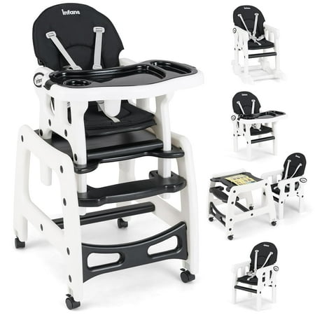 OLAKIDS 5 in 1 Baby High Chair, Convertible Toddler Table with Rocking Chair, Adjustable Back, Removable Tray, Sponge