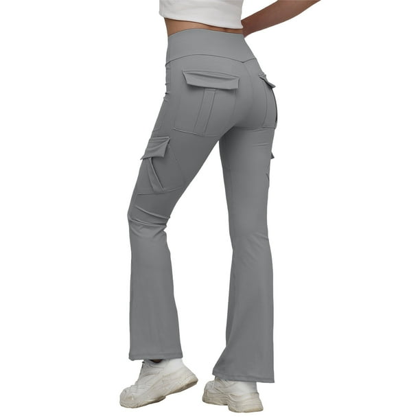Pantalones casuales acampanados con bolsillos para mujer - Athleisure/yoga, poliéster, todas las estaciones, S-XL