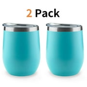 2 Pack Stainless Steel Stemless Wine Glass Tumbler with Lid, Vacuum Insulated 12 oz Cup, Spill Proof, Travel Friendly, Fun Cocktail Drinkware