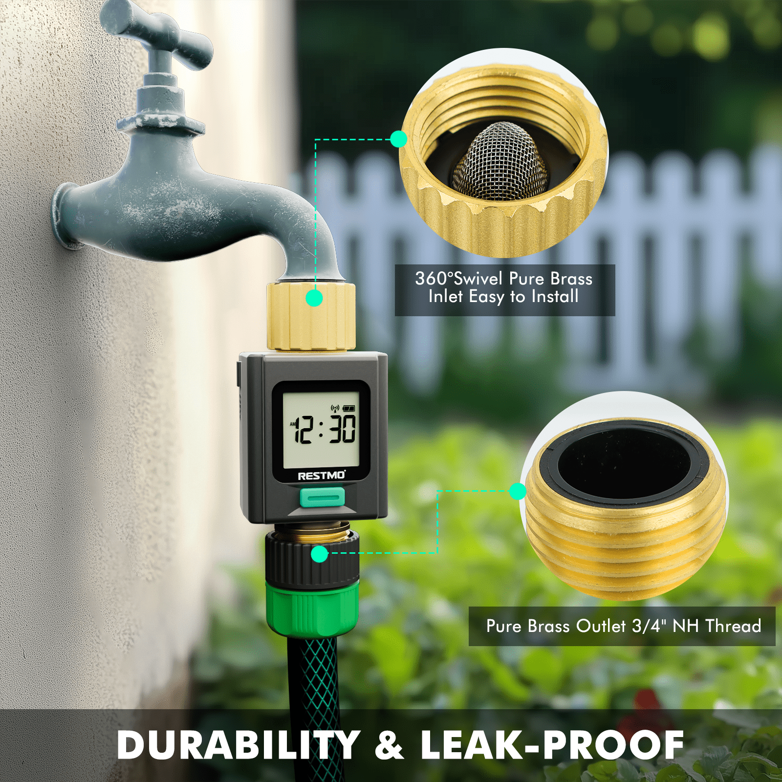Restmo  Smart Water Flow Meter with Screen Backlight, Brass Inlet & Outlet Water Meter, Measuring Gallon/Liter Consumption & Flow Rate for Garden Watering, RV Filling, Sprinklers & Nozzle-APP Control