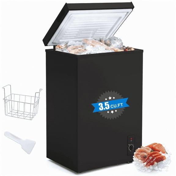 Artbros 3.5 Cu.Ft Chest Freezer, Quiet Energy-Saving Deep Freezer with Adjustable Thermostat and Removable Basket, Black