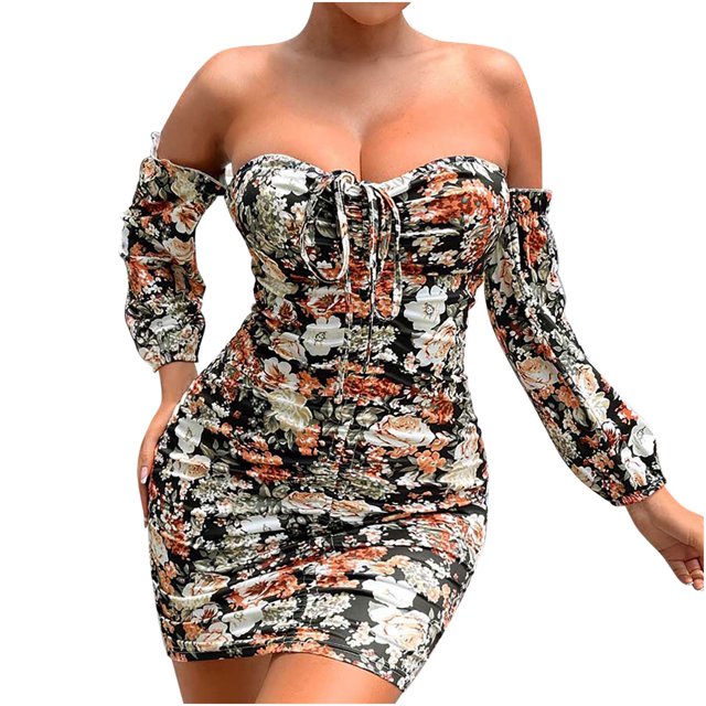 Vestidos Para Mujer Vestidos Cortos Con Hombros Descubiertos Top de Tubo de Moda Bolso Estampado Vestido Ajustado A La Cadera Odeerbi ODB180739