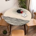 thumbnail image 5 of Abstract Wave Ocean Sun Elastic Fitted Round Table Cover Black Beige Waterproof Outdoor Tablecloth for Holiday Party, Picnic, Patio & Dining Fits Tables Up to 55"-60", 5 of 8