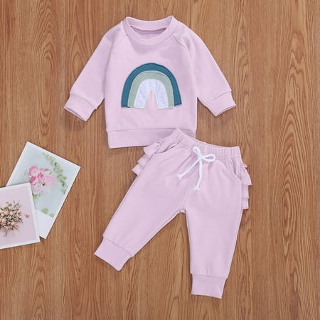 

Caitzr Baby Girl Outfits Pullover Sweater Rainbow Print Long Sleeve Top and Elastic Waist Pants Sets