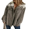 thumbnail image 1 of Womens Corduroy Shacket Jacket Long Sleeve Button Down Color Block Hooded Coat with Pockets, 1 of 7