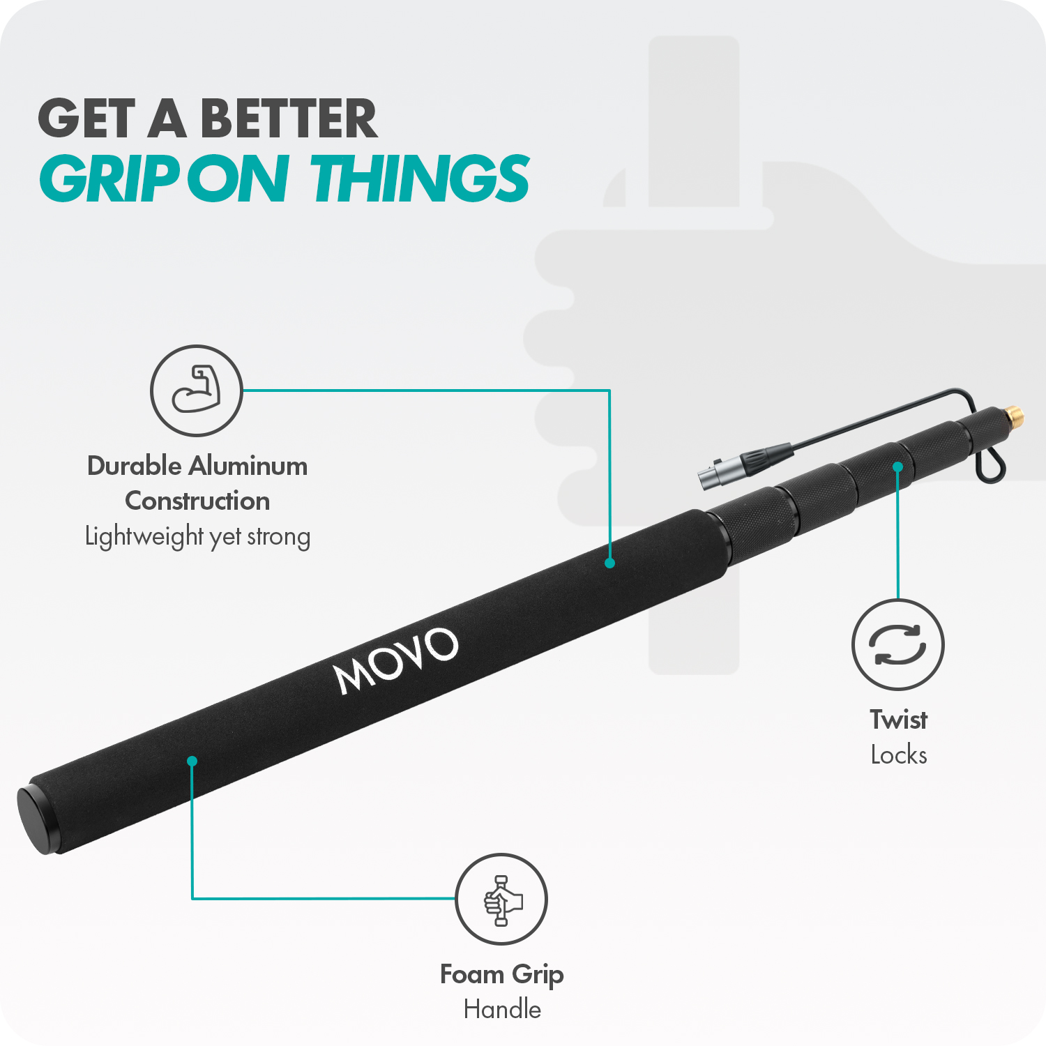 Movo CMP-17C Professional 9.8' Aluminum Boom Pole for Shotgun Microphones with Internal XLR Cable – Compatible with Rode NTG Series, Sennheiser MKE600, Audio-Technica AT875R & More