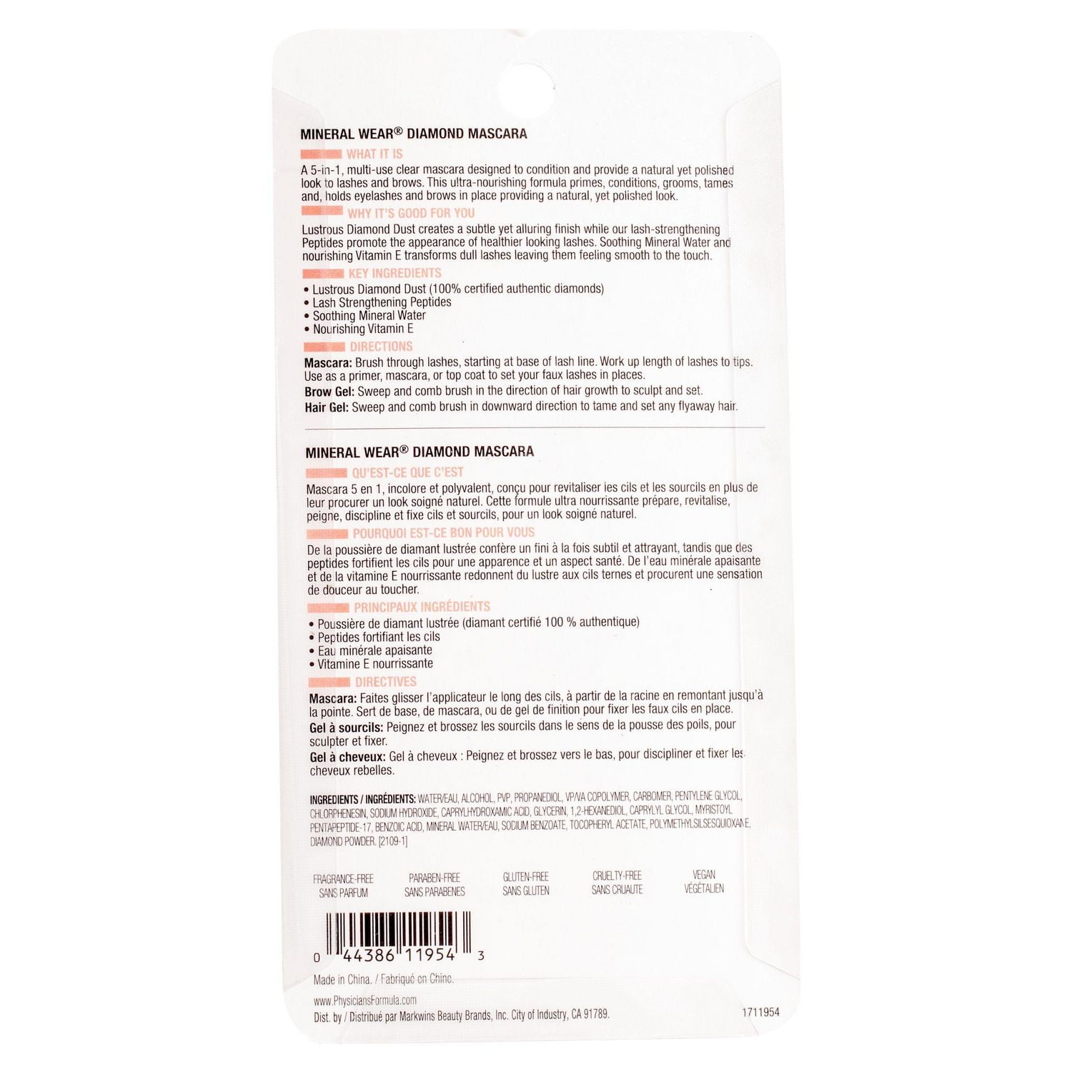 MINERAL WEAR DIAMOND MASCARA DIAMANT TRANSPARENT Mascara transparent polyvalent 5-en-1