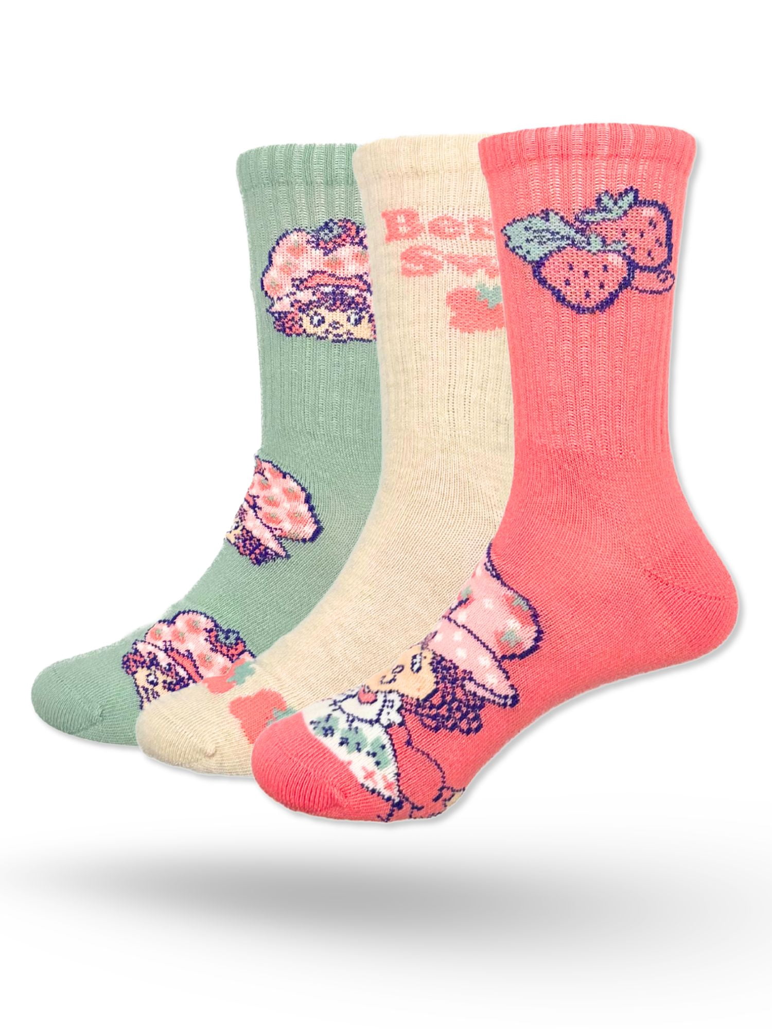 Strawberry Shortcake Girls Mid-Crew Socks, 3-Pack, Sizes S/M-M/L