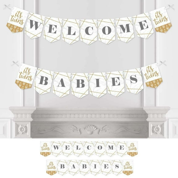 Big Dot of Happiness It's Twins - Gold Twins Baby Shower Bunting Banner - Party Decorations - Welcome Babies