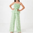 thumbnail image 4 of Zpanxa Girls Outfits Girls Pinstripe Cami Top and Wide Leg Pants Set Bow Print 2 Piece Casual Outfit, 4 of 7