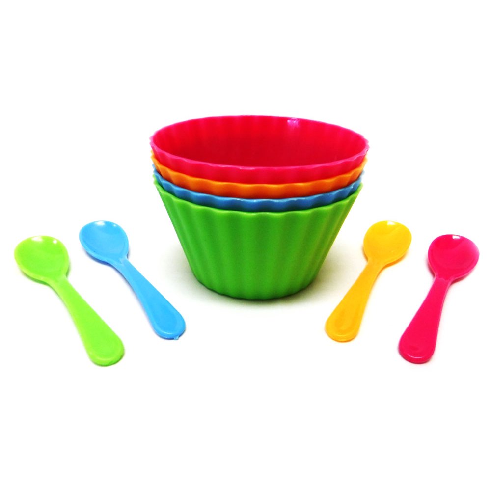 Plastic Ice Cream Bowl & Spoon, Set Of 4