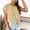 Khaki, variant on Women's Summer Causal Short Sleeve Shirts Tie Knot Front Crop Tops Round Neck Solid Loose Fit Basic TShirt