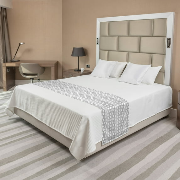 Sky Bed Runner, Seigaiha Japanese Minimalistic Like Waves Clouds Continuous Illustration, Decorative Accent Bedding Scarf for Hotels Homes and Guestrooms, King, Pale Taupe and Pale Grey, by Ambesonne