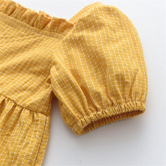 Vedolay Girl's Skirts Girl's 2 Piece Outfits Cartoon Print Cami Top and Plaid Skater Skirt Set,Yellow 2-3 Years