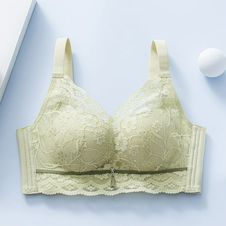 REORIAFEE Bras for Women Push up No Wires Gathered Together Wireless Bras Solid Adjustable Straps Brassiere Breathable Spaghetti Straps Comfy Corset Underwear Classic Lingerie Yellow XXL