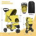 thumbnail image 3 of Magshion 3-Wheel Pet Stroller, Foldable Jogger for Small/Medium Dogs & Cats (33lb Max), Lightweight w/Breathable Mesh, Cup Holder & Basket, Yellow, 3 of 13