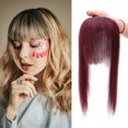 thumbnail image 5 of MY-LADY Clip In Remy Topper Hairpiece With Bangs Human Hair Clip On Toupee Wispy Bangs For Women Middle Part With Hair Loss Thinning Hair #99J Wine red, 5 of 8