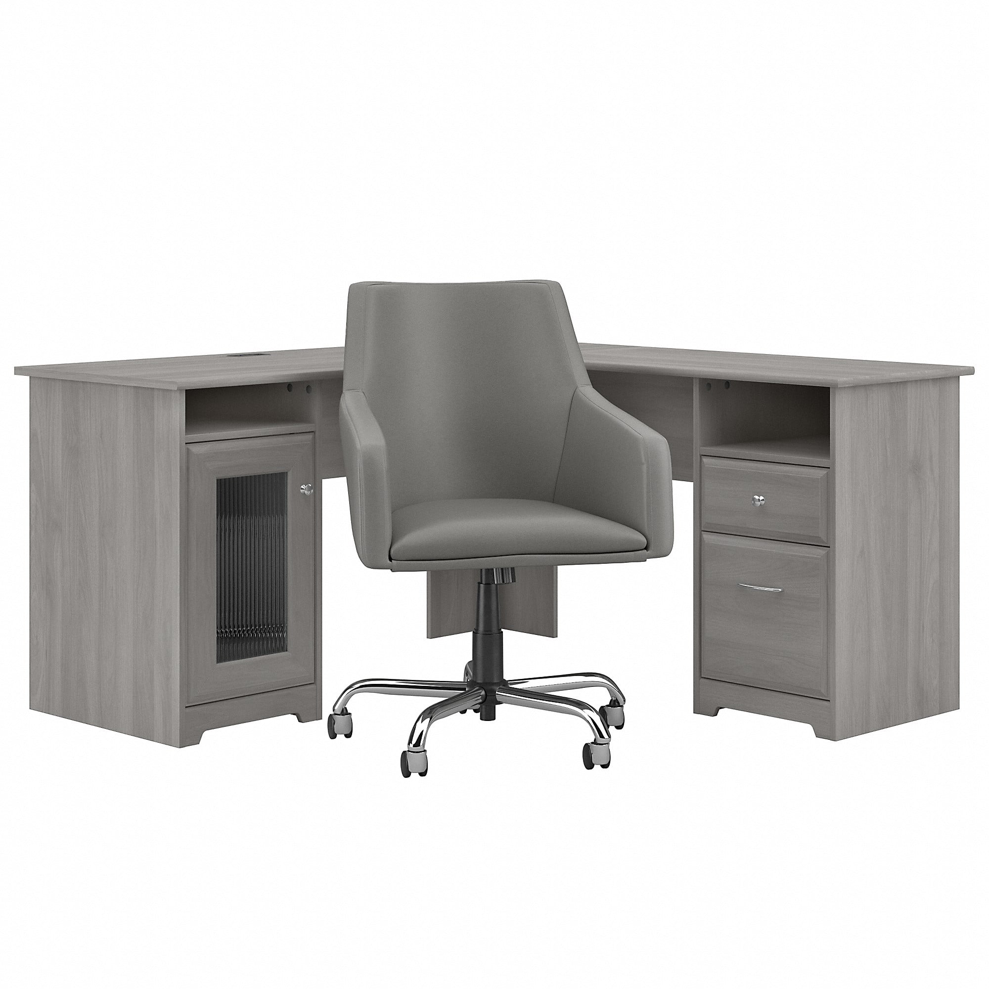 Bush Furniture Cabot 60W L Shaped Computer Desk with Mid Back Leather