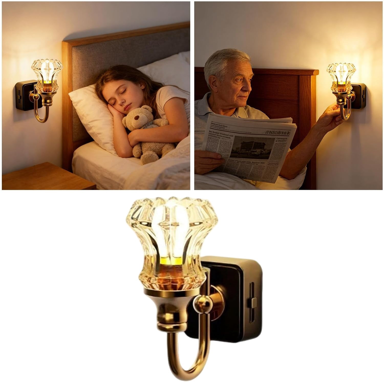 Flower Candle LED Plug in Night Light,Vintage Night Lights Plug Into Wall,Warm Lamp Walls Nightlight for Home Bedroom Hallway Stairway Decor (Gold-2PC)