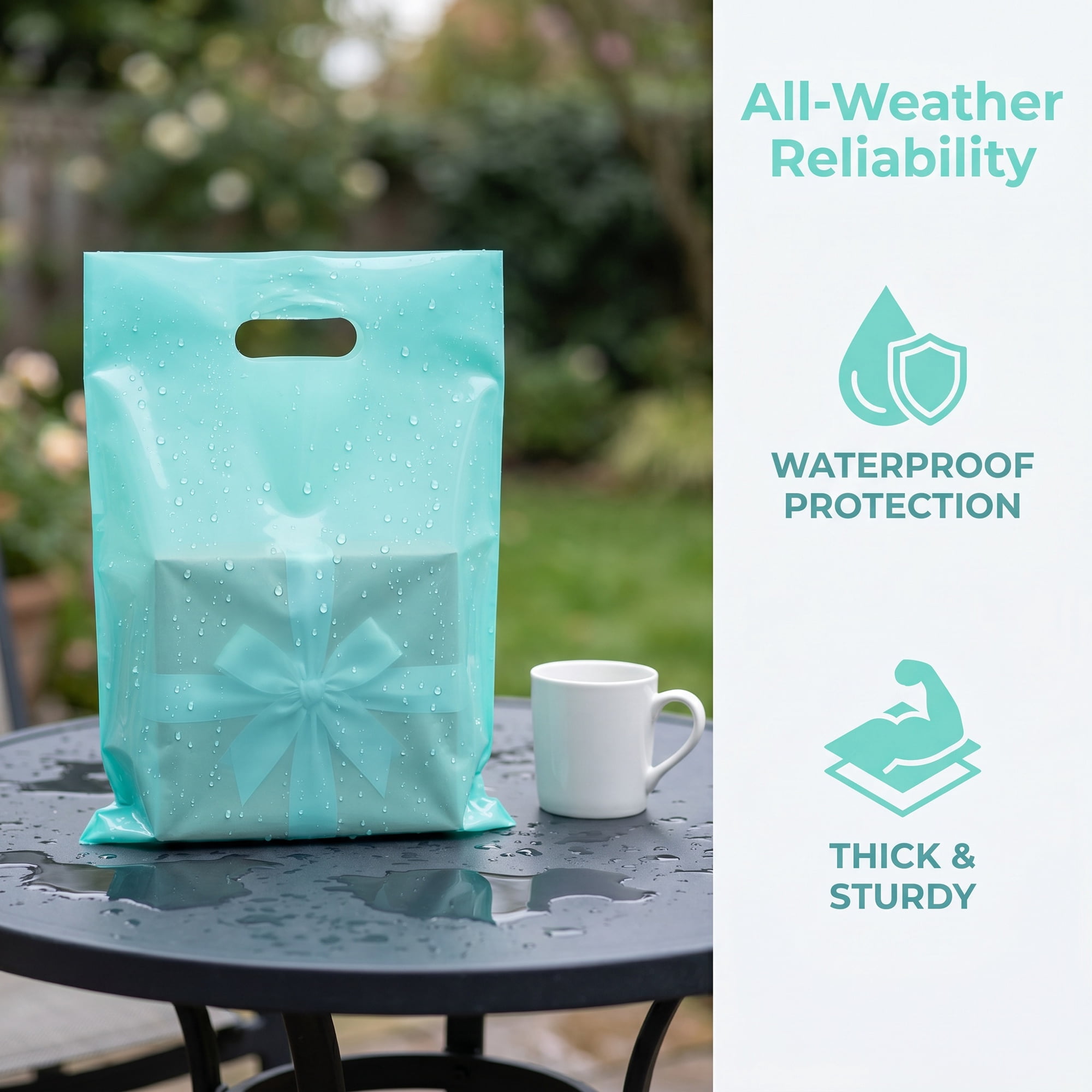 Unique Bargains 50Pcs Premium Waterproof Gift Bags Sky Blue 9.8" x 13.8"