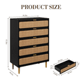 thumbnail image 2 of Tall 5 Drawer Rattan Dresser - Modern Wooden Chest with Deep & Wide Storage Drawers - Versatile Hallway & Bedroom Entryway Cabinet - Boho Organizer for Nursery, Living Room, Closet, 2 of 4