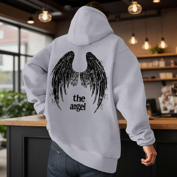 WILLBEST Sudaderas En Pareja Sudadera con Capucha Informal con Estampado De Ángel De Invierno con Forro Cálido Suave y Cómodo para Uso Diario Mediana