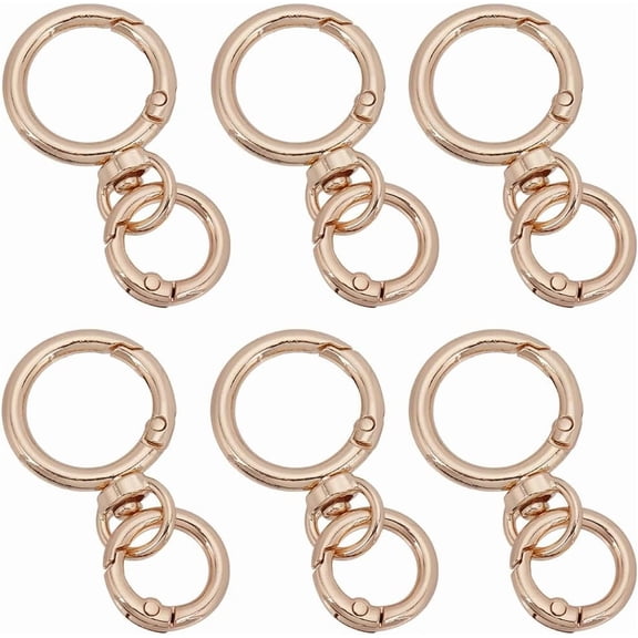 1 Box 6 Set Gold Round Carabiner Metal Keychain Clips Bulk Alloy O Closure Swivel Trigger Spring Gate Lanyard Buckles Hook Clip Clasp