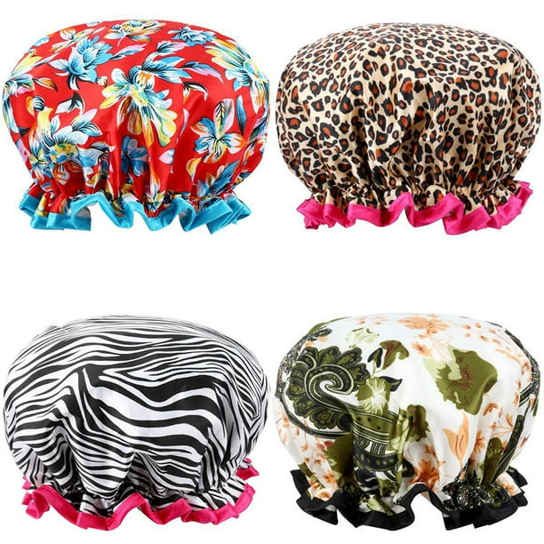 4 Pack Shower Cap Bath Caps Hat Designed for Women & Girls Waterproof