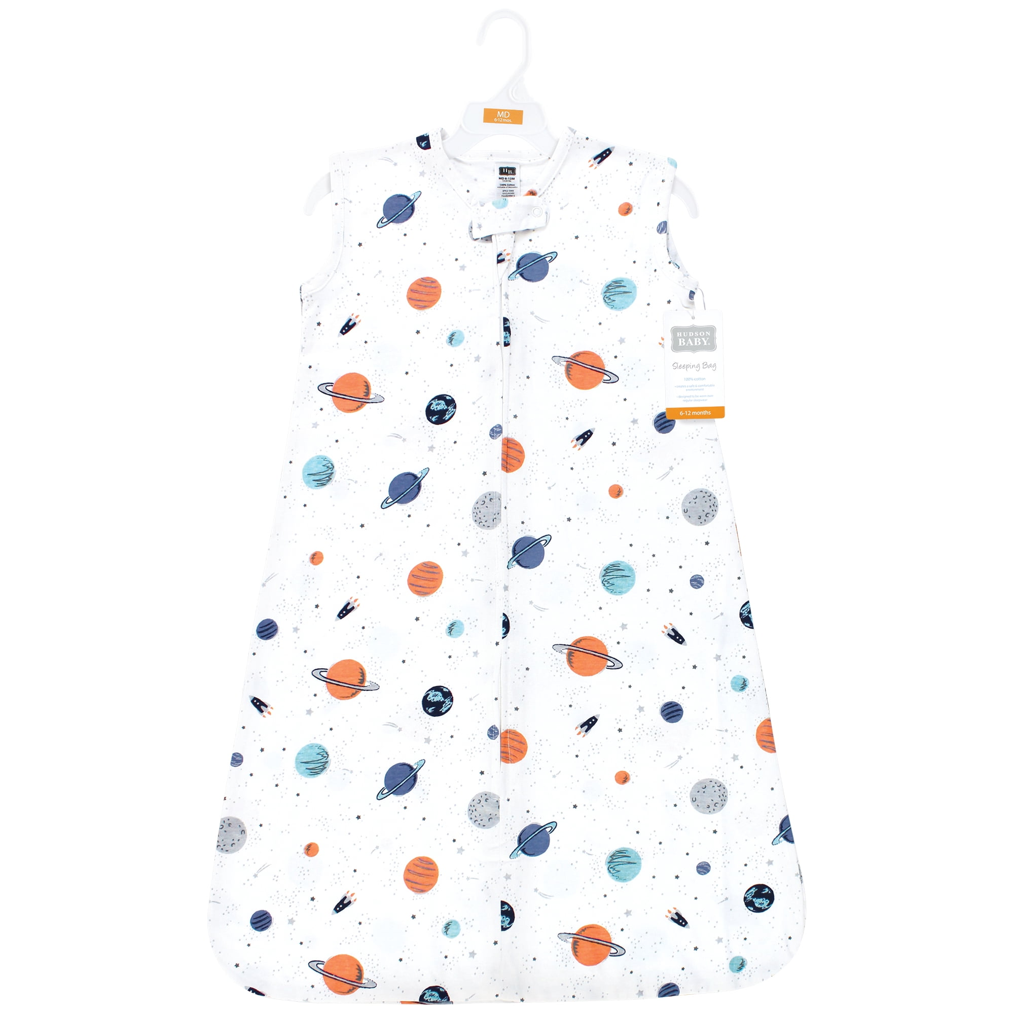 Hudson Baby Unisex Baby Cotton Sleeveless Wearable Sleeping Bag, Sack, Blanket, Space, 12-18 Months